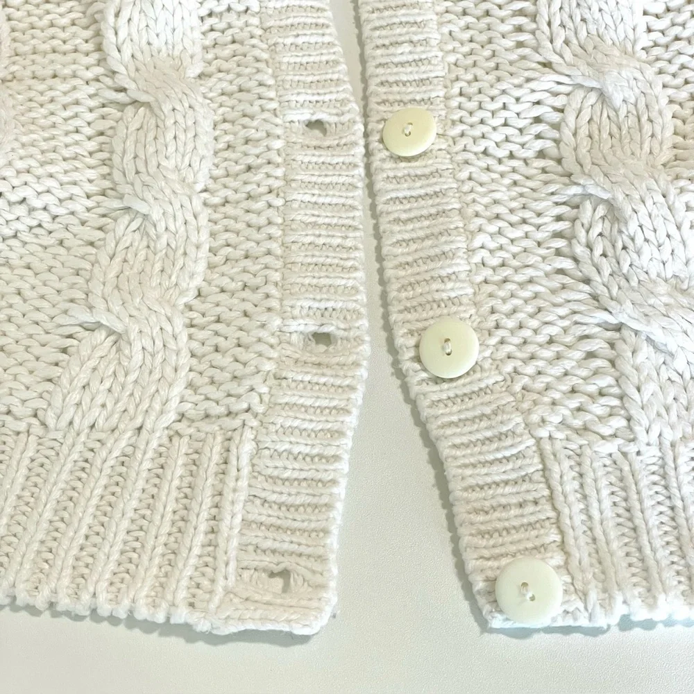 Vintage Nordic Fair Isle Fringe Yoke Cardigan Cable Knit Sweater 80s 90s Medium